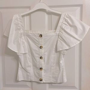 Pixie Market White Top with Ruffle arms size Small